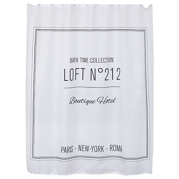 Evideco Neo Retro Writing Design Extra Long Polyester Shower Curtain